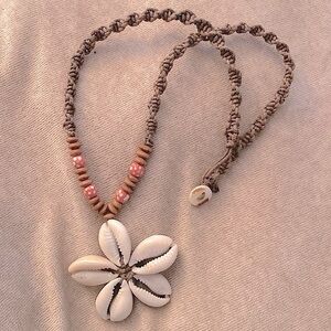 Y2k Surfer Shell Pendant, Beads & Button / Loop Rope Necklace.